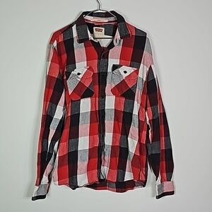 Levi's medium red ans gray plaid button down long sleeve shirt